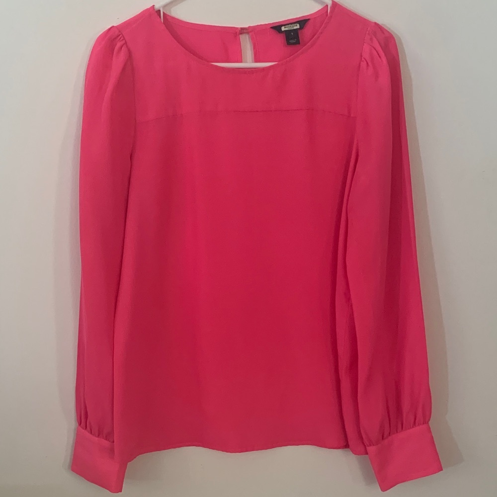 J. Crew Hot Pink Long Sleeve Sheer Blouse - Women’s Size Small